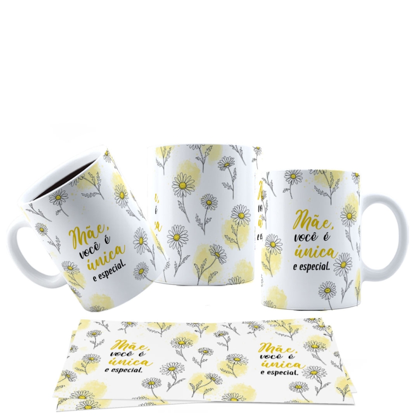 Caneca 325ml Mãe, você é única e especial Margaridas