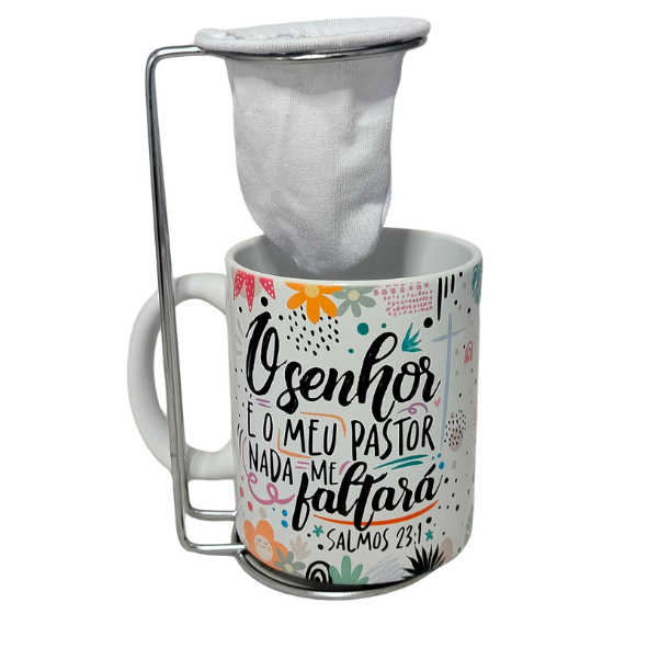 Kit presente Coador + Caneca O senhor é meu pastor e nada me
