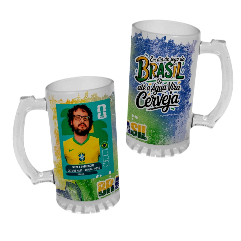 Caneca Chopp Vidro Figurinha Copa Personalizada Foto, Nome
