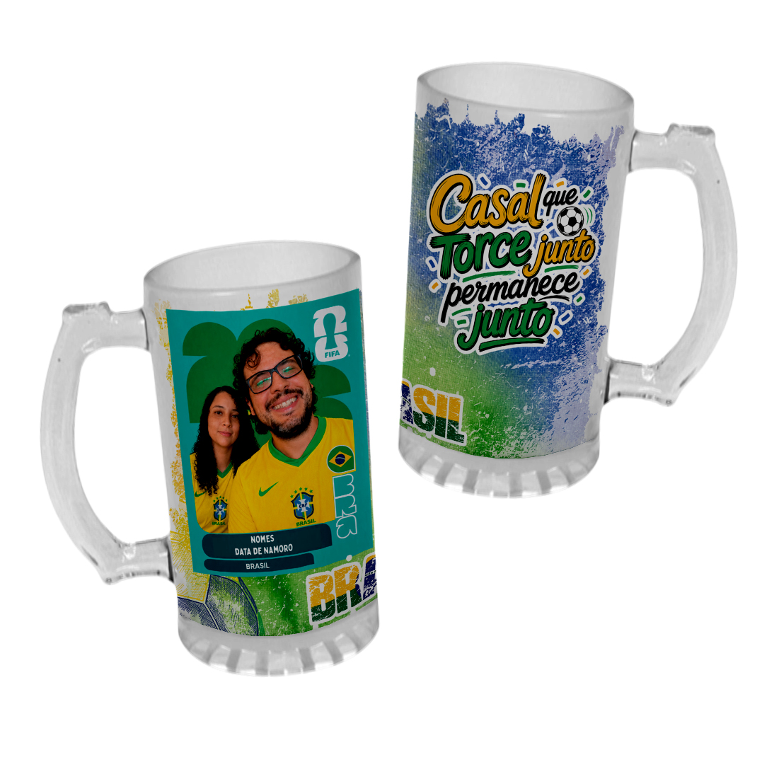 Caneca Chopp Figurinha Copa Personalizada Casal que torce