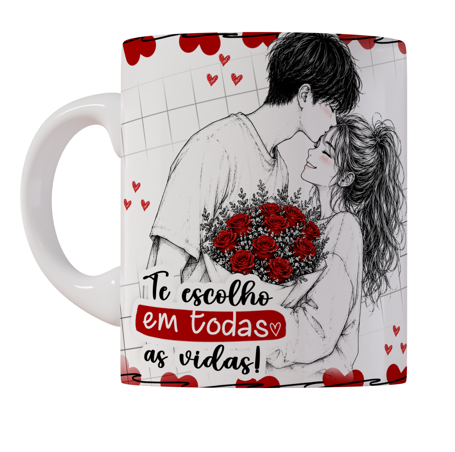 Caneca 325ml Dia dos Namorados Entre rabiscos e amor Fofo